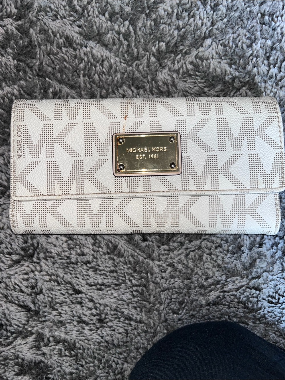 Michael Kors White MK Logo Continental Wallet with Gold Plate